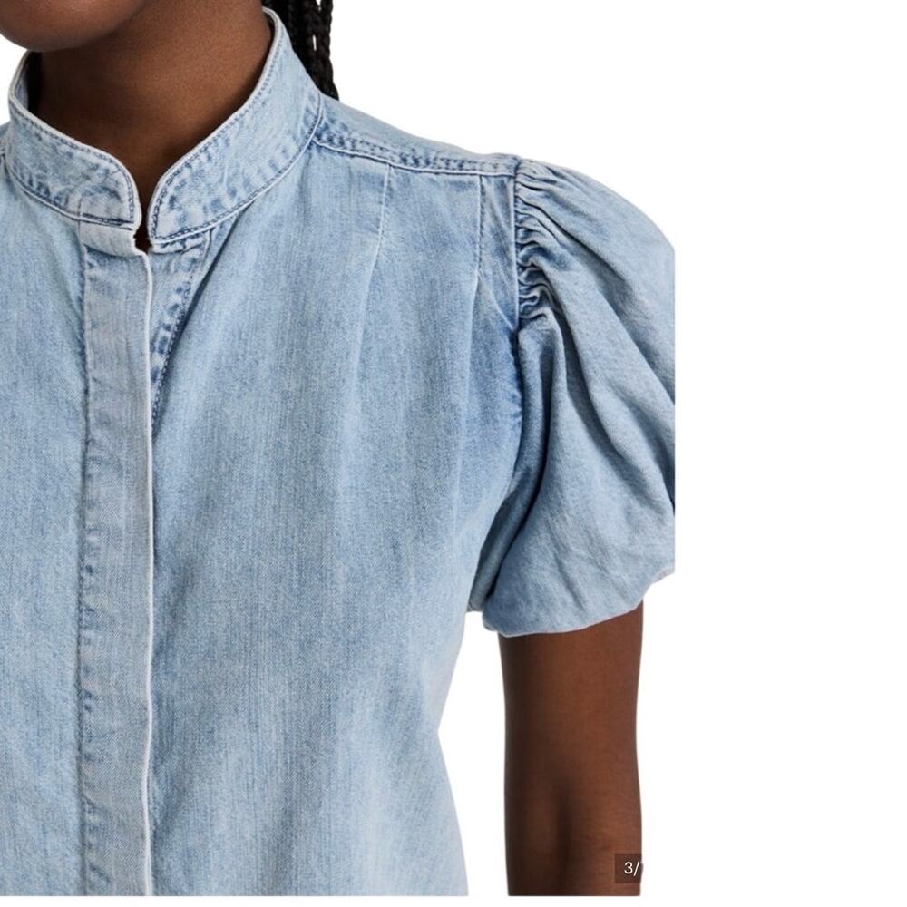 NWOT Equipment Gillian Style Puff Sleeve Blue Denim Shirt Size SMALL
